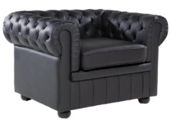 Fauteuil En Cuir Noir CHESTERFIELD