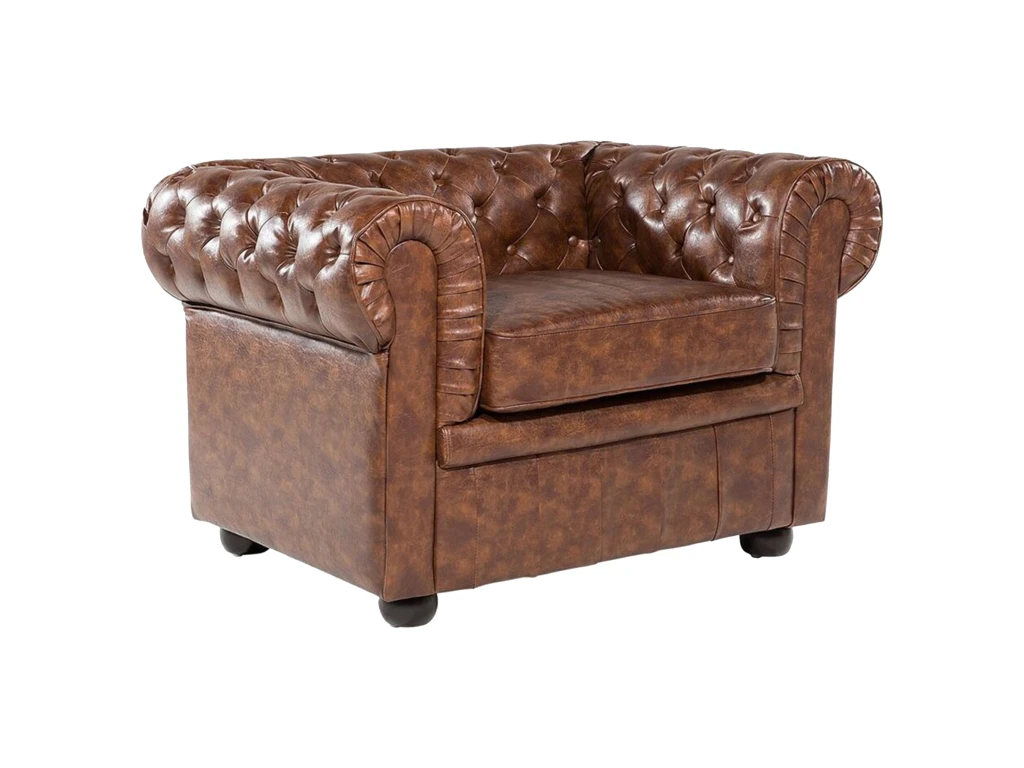 Fauteuil En Cuir PU Marron Rétro CHESTERFIELD