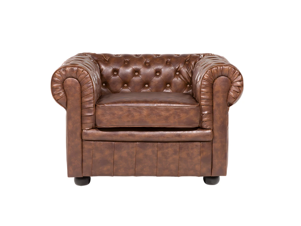 Fauteuil En Cuir PU Marron Rétro CHESTERFIELD – Image 4