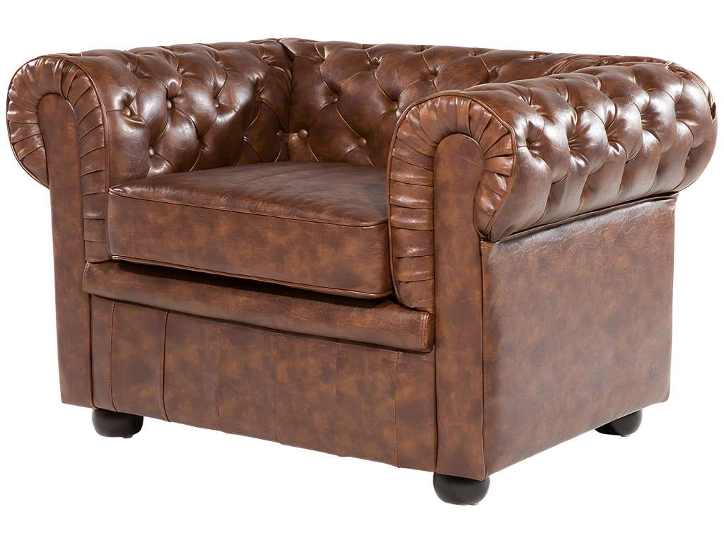 Fauteuil En Cuir PU Marron Rétro CHESTERFIELD – Image 5