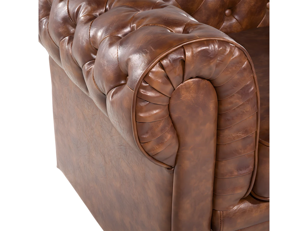 Fauteuil En Cuir PU Marron Rétro CHESTERFIELD – Image 6