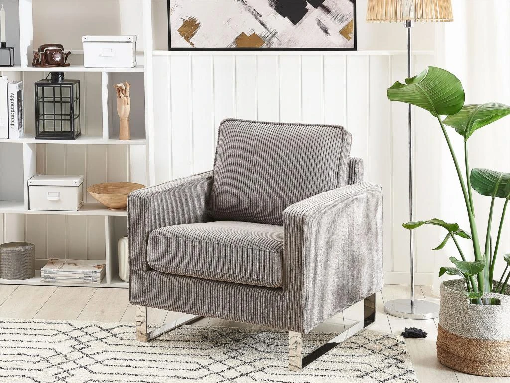 Fauteuil En Velours Côtelé Gris VIND – Image 2