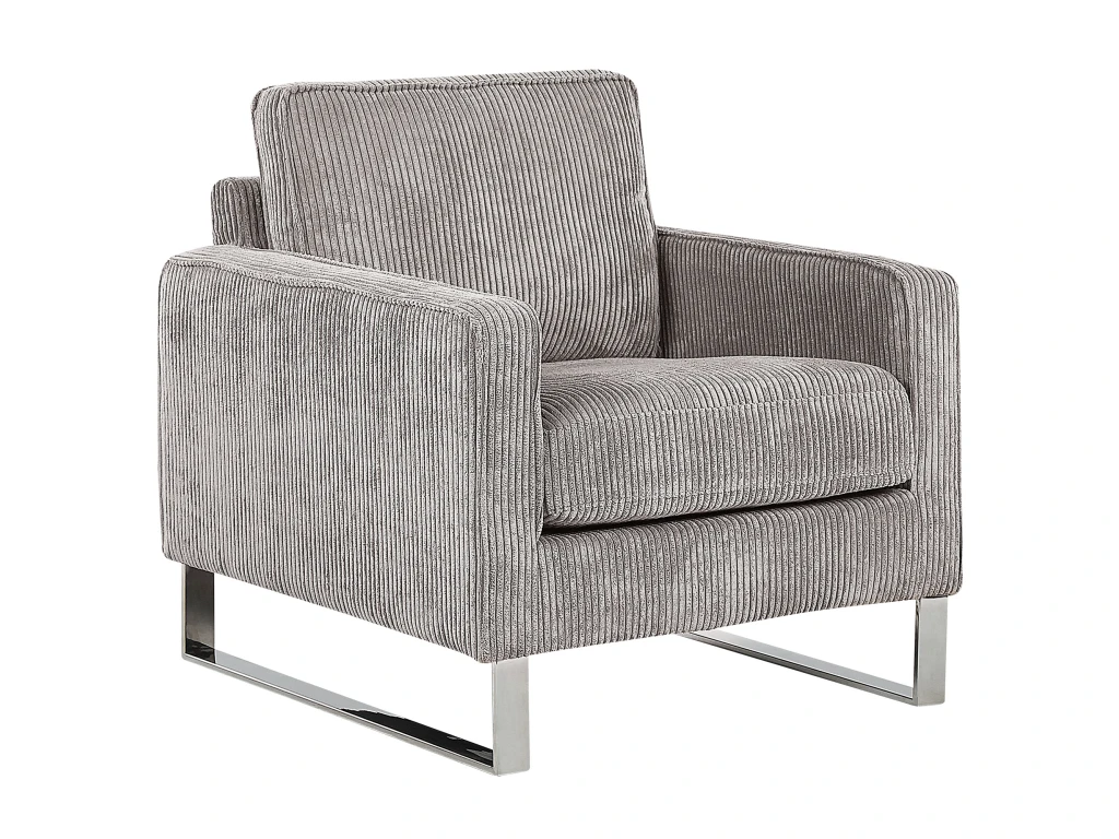 Fauteuil En Velours Côtelé Gris VIND – Image 4