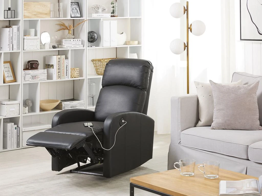 Fauteuil De Relaxation En Cuir PU Noir Avec LEDs Et Port USB VIRRAT â Image 2