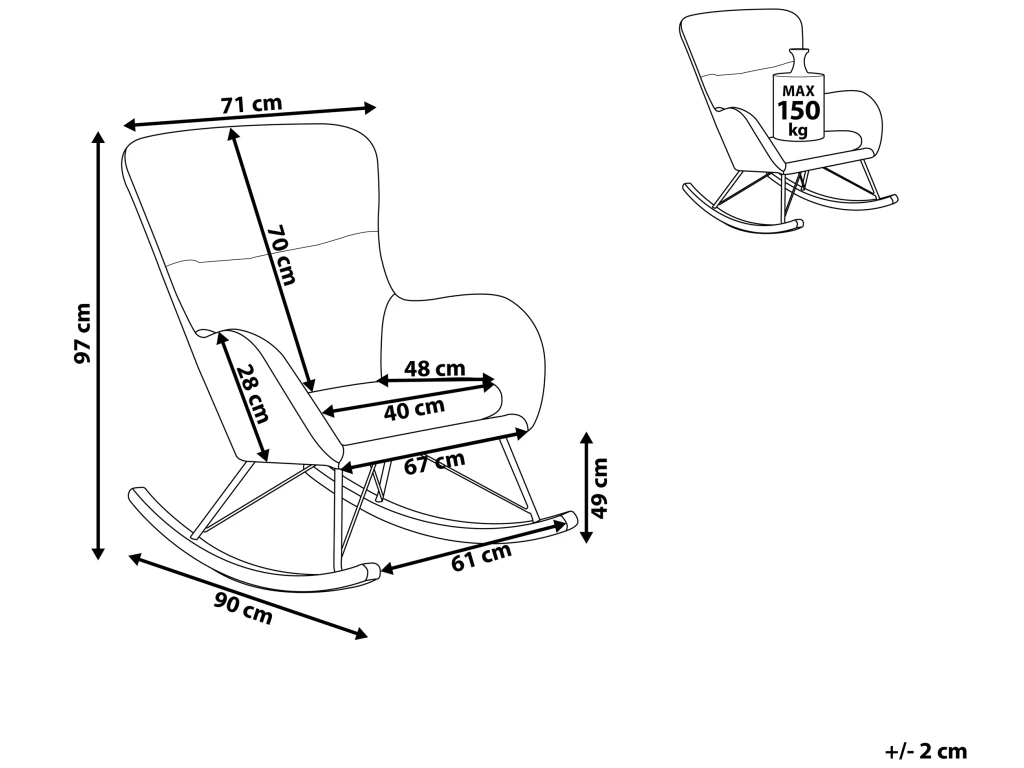 Chaise à Bascule En Velours Gris Foncé ELLAN – Image 3