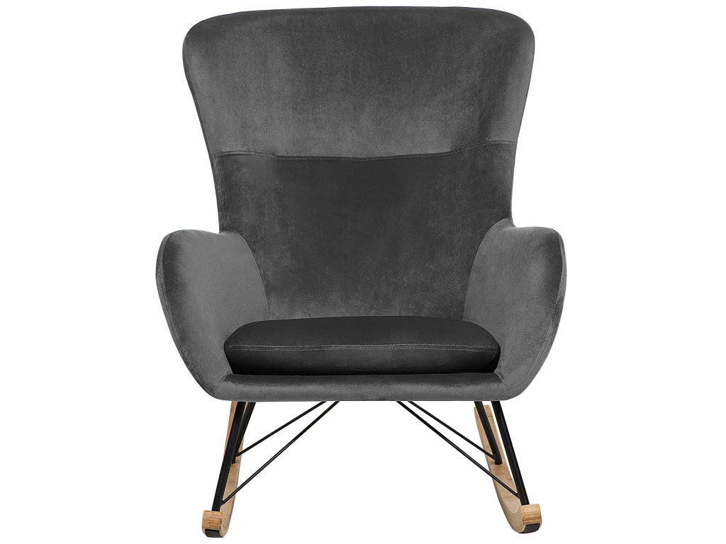 Chaise à Bascule En Velours Gris Foncé ELLAN – Image 4