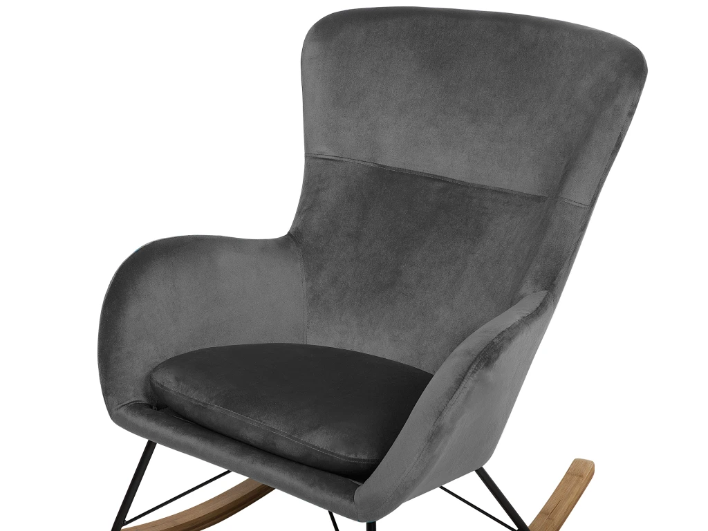 Chaise à Bascule En Velours Gris Foncé ELLAN – Image 6