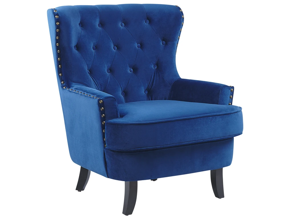 Fauteuil Style Chesterfield En Tissu Bleu Marine VIBORG II