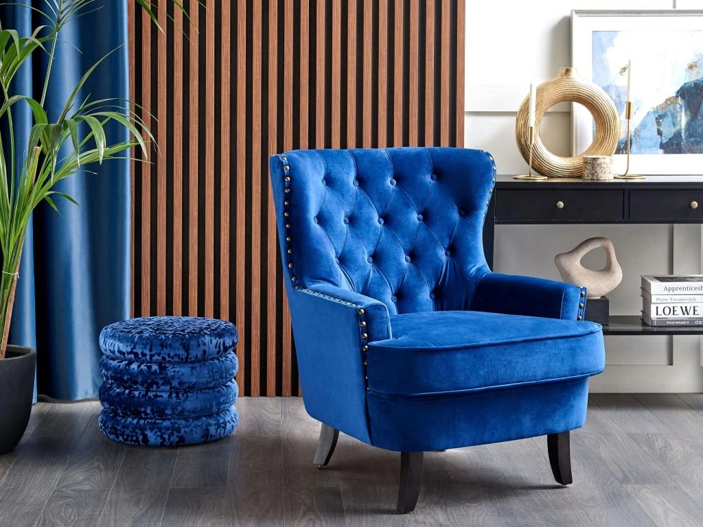 Fauteuil Style Chesterfield En Tissu Bleu Marine VIBORG II – Image 2