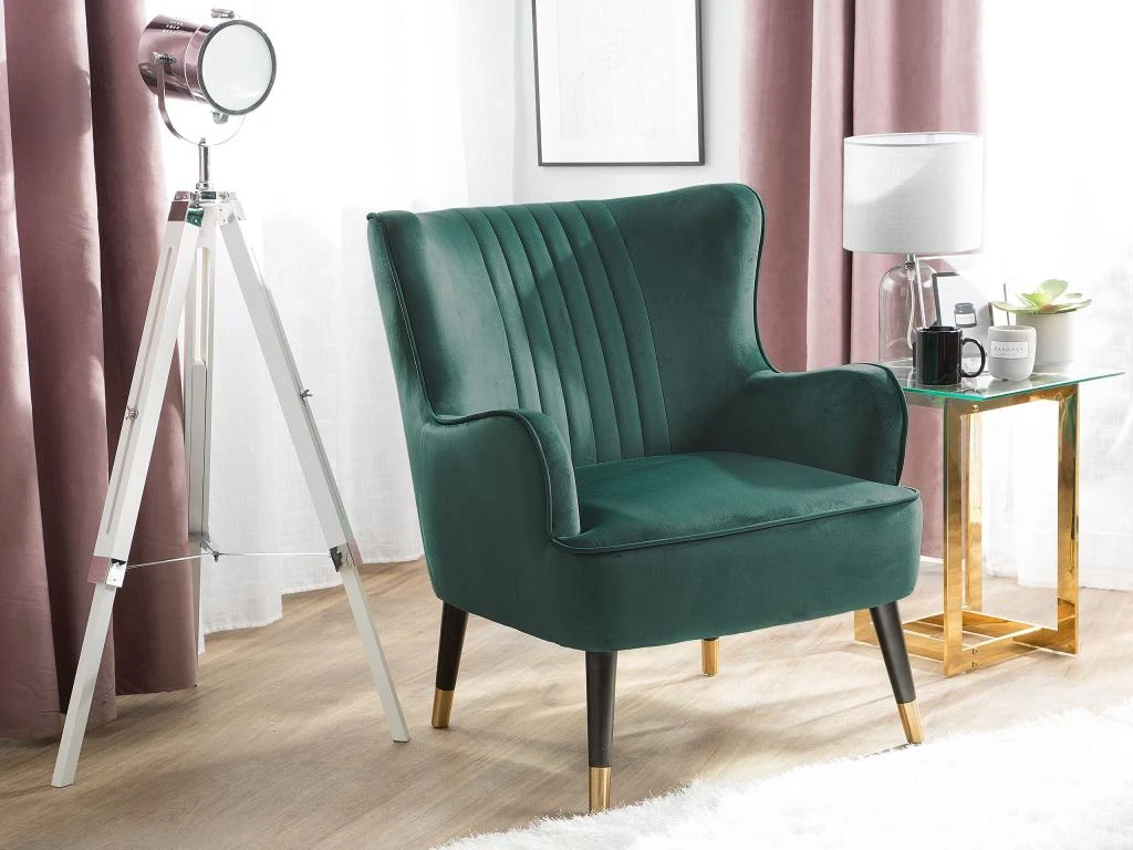 Fauteuil En Velours Vert Foncé VARBERG – Image 2