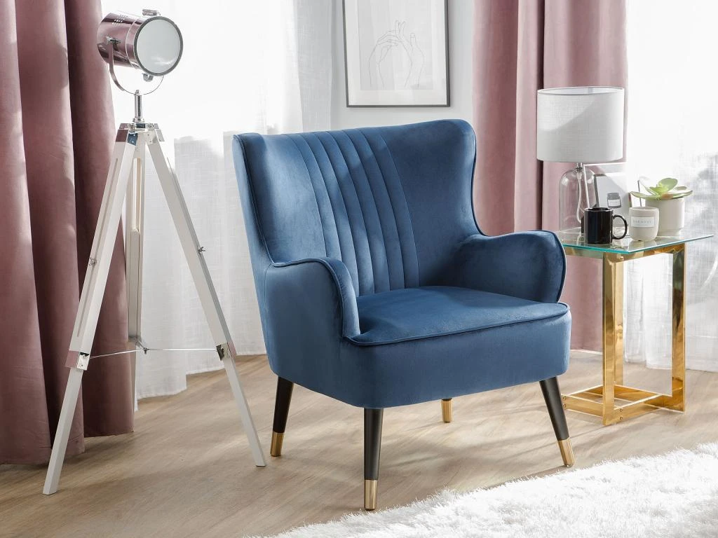 Fauteuil En Velours Bleu VARBERG – Image 2