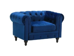 Fauteuil En Velours Bleu Cobalt CHESTERFIELD