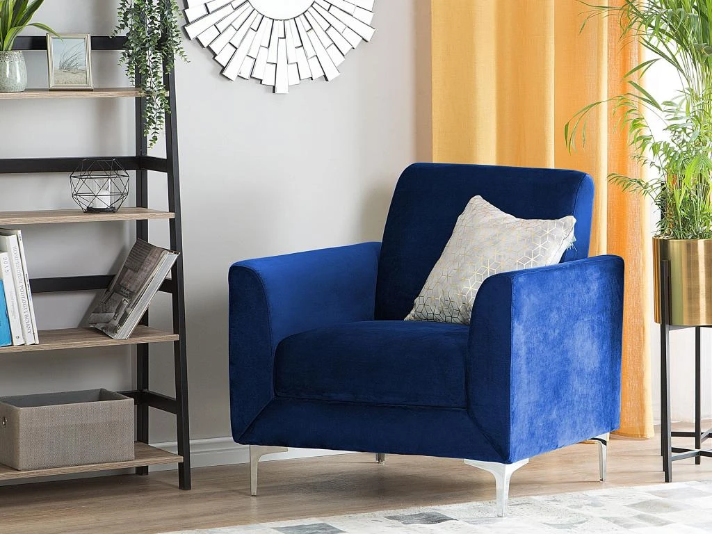 Fauteuil En Velours Bleu Marine FENES – Image 2