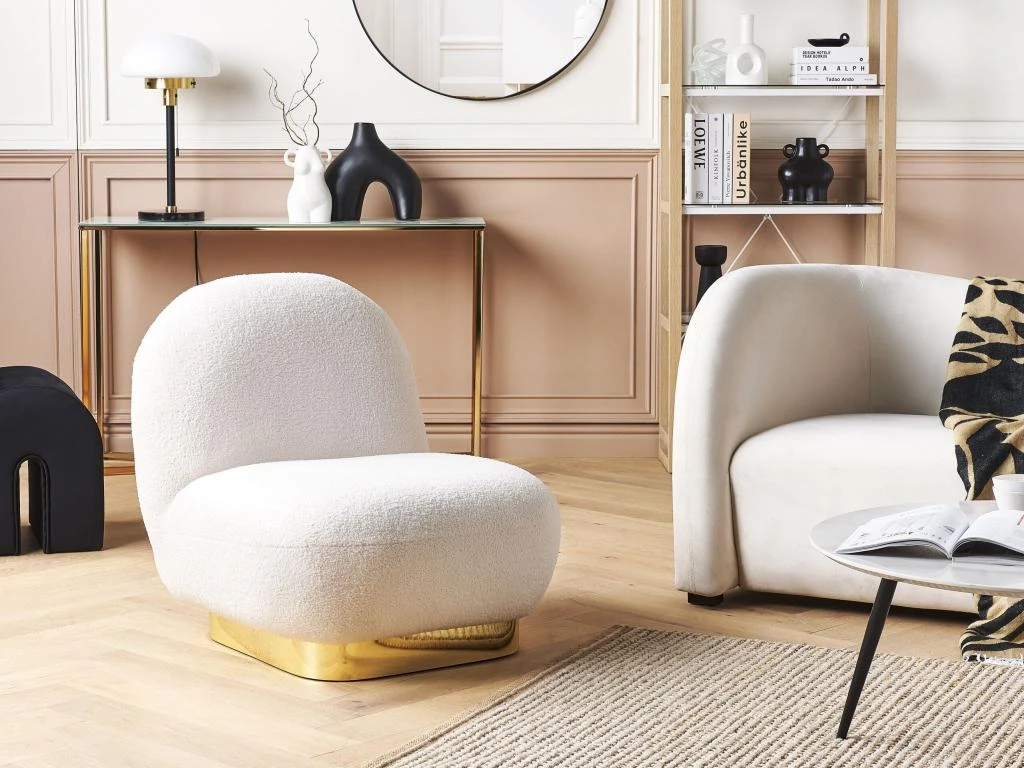 Fauteuil à Poil Bouclé Blanc LOVIISA – Image 2