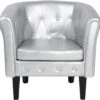 Fauteuil Chesterfield Avec Repose Pied En Synthétique Avec éléments Décoratifs Touffetés Chaise Cabriolet Tabouret Pouf Meuble De Salon Argenté 01_0000108
