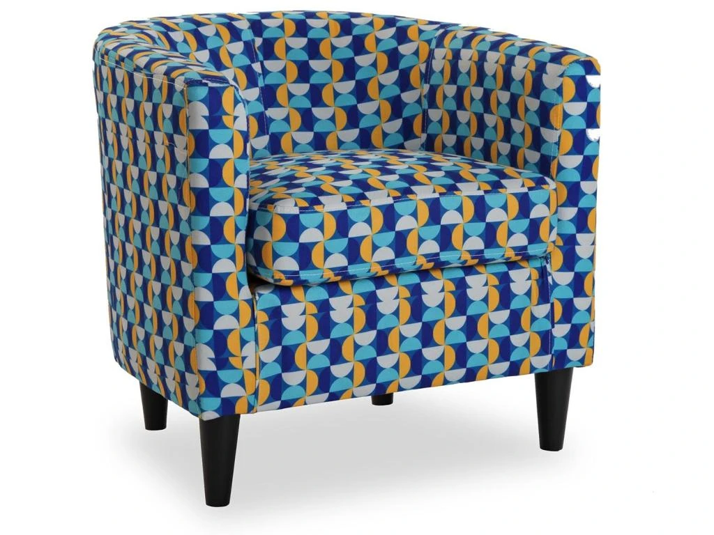 Fauteuil Pour Salon Klee, 62 X 60 X 60 Cm, Coton Et Bois, Bleu, Jaune Et Blanc