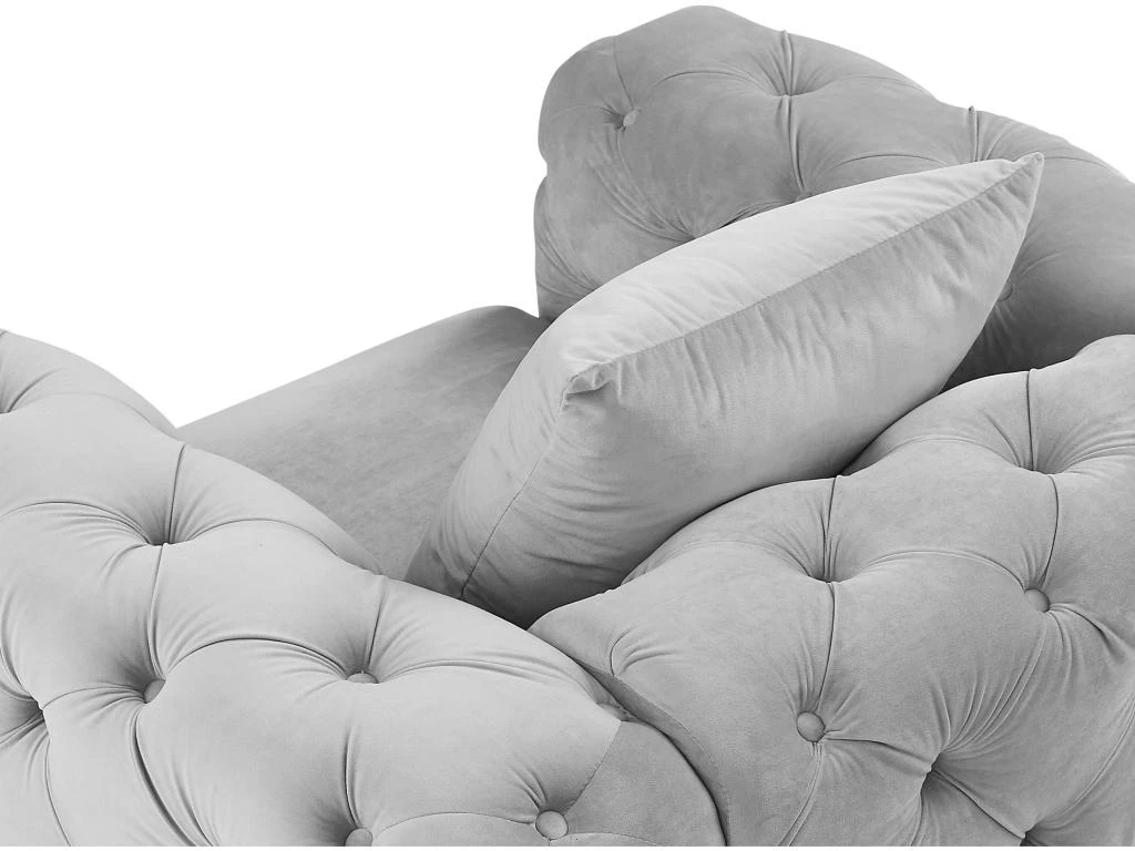 Fauteuil Chesterfield En Velours Gris Clair EDWINA – Image 4