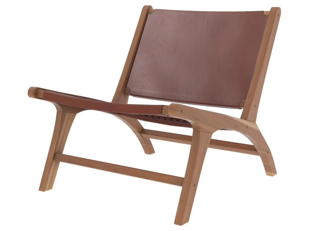 Fauteuil Kuna En Teck Et Cuir Lisse Marron