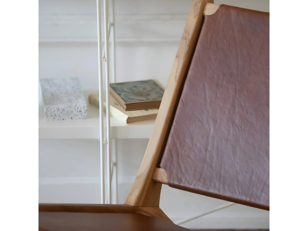 Fauteuil Kuna En Teck Et Cuir Lisse Marron â Image 4