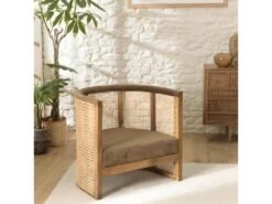 ISA - Fauteuil En Manguier Dossier Cannage Naturel Assise Couleur Taupe