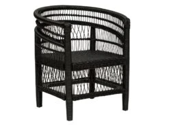 Fauteuil En Bois De Rotin Coloris Noir - Longueur 65 X Profondeur 72 X Hauteur 82 Cm