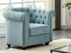 Fauteuil En Tissu Bleu Clair CHESTERFIELD