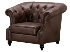 Fauteuil Chesterield AQUITAINE En Microfibre Aspect Cuir Vieilli - Marron