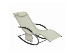 Fauteuil à Bascule Chaise Longue Transat De Jardin Avec Repose-pieds Et 1 Pochette Latérale, Bain De Soleil Rocking Chair - CrÚme SoBuy OGS28-MI