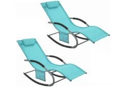 SoBuy OGS28-HBx2 Lot De 2 Fauteuils Ă Bascule Avec Repose-Pieds - Turquoise