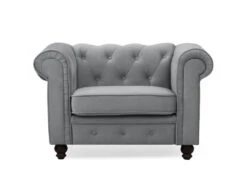 Grand Fauteuil Chesterfield Velours Argent