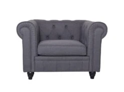 Grand Fauteuil Chesterfield Effet Lin Gris