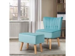 Fauteuil Velours De Salon Pieds En Bois Hévéa Avec Repose-pieds