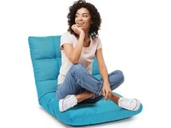 Chaise De Méditation Rembourrée - 14 Positions Réglable Cadre En Acier Robuste Tissu En Coton Et Lin Bleu Paon