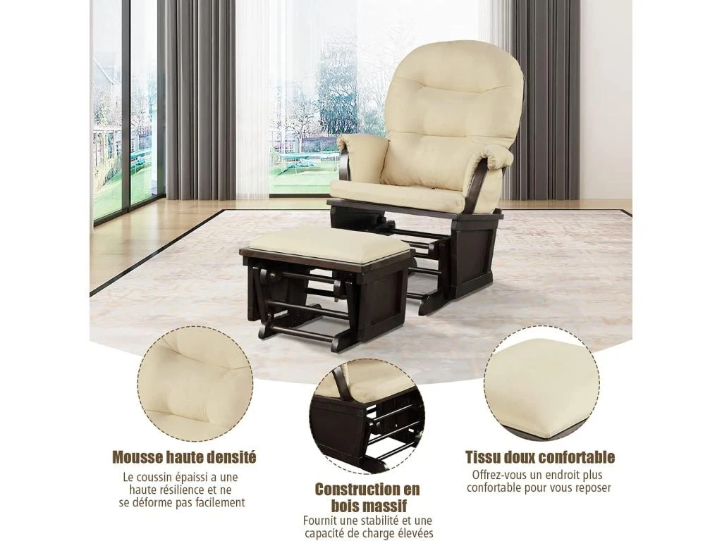Fauteuil à Bascule Avec Repose-pieds, Coussin Amovible Idéal – Image 2