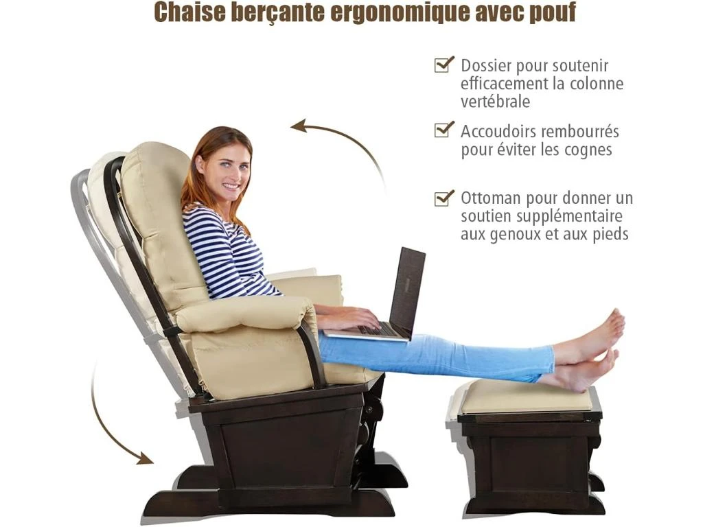 Fauteuil à Bascule Avec Repose-pieds, Coussin Amovible Idéal – Image 4