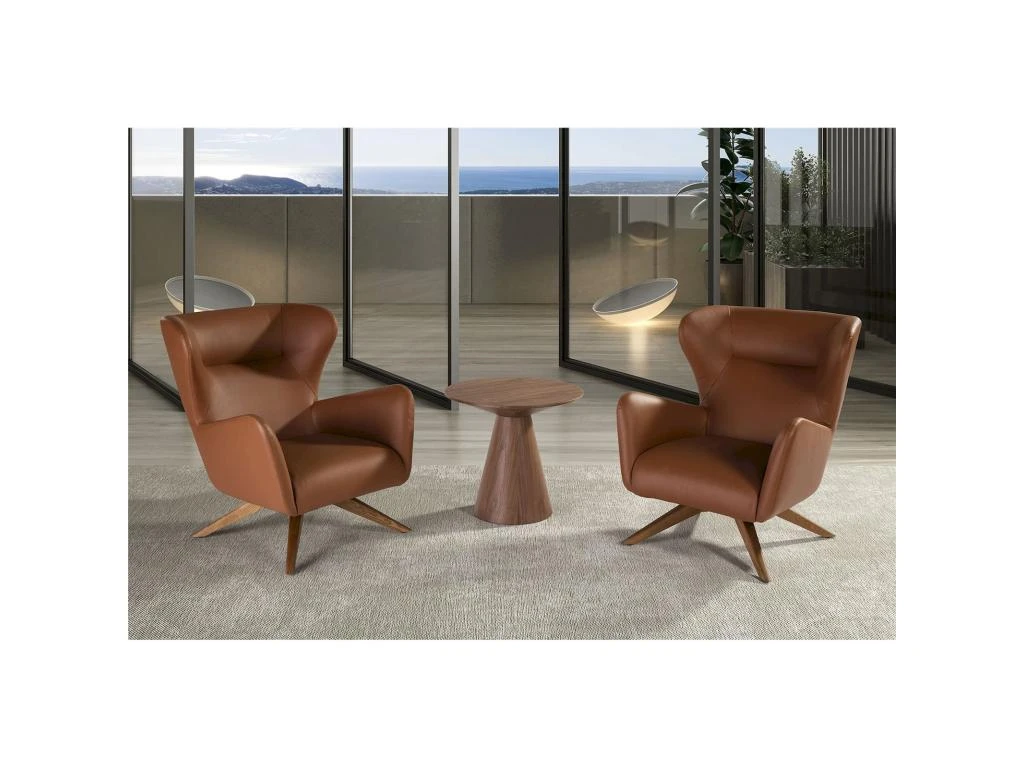 Fauteuil Tournant à 360 º Rembourré En Similicuir Pieds Bois Massif – Image 2