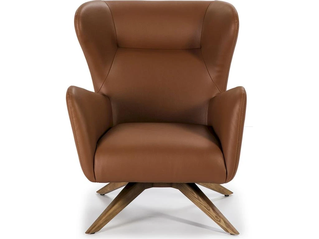 Fauteuil Tournant à 360 º Rembourré En Similicuir Pieds Bois Massif – Image 5