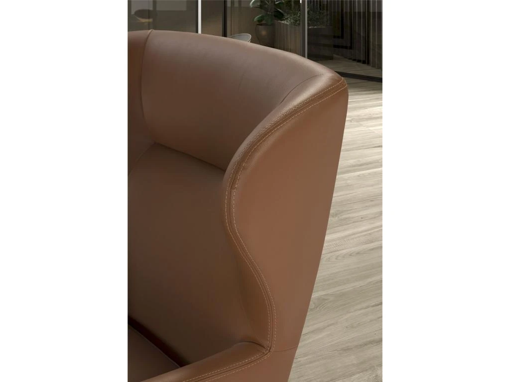 Fauteuil Tournant à 360 º Rembourré En Similicuir Pieds Bois Massif – Image 7