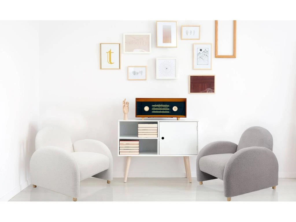 Fauteuil Club Bowie Tissu Bouclette Blanc – Image 5