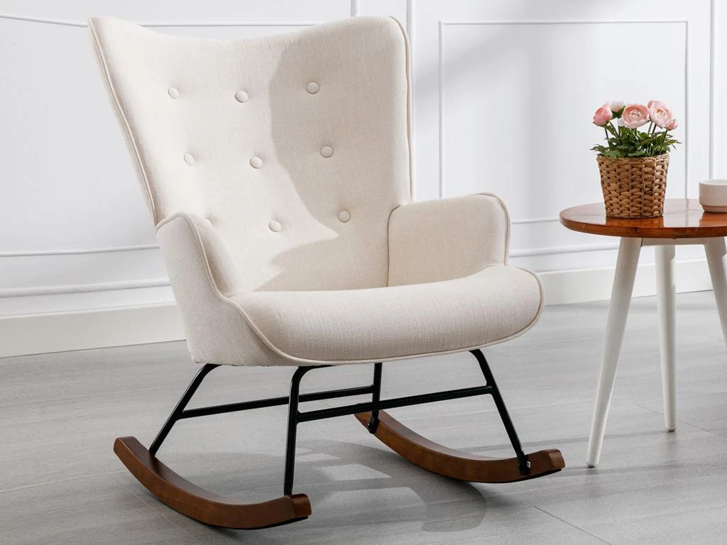 Fauteuil à Bascule En Tissu Chiné Beige ELMINA II – Image 7