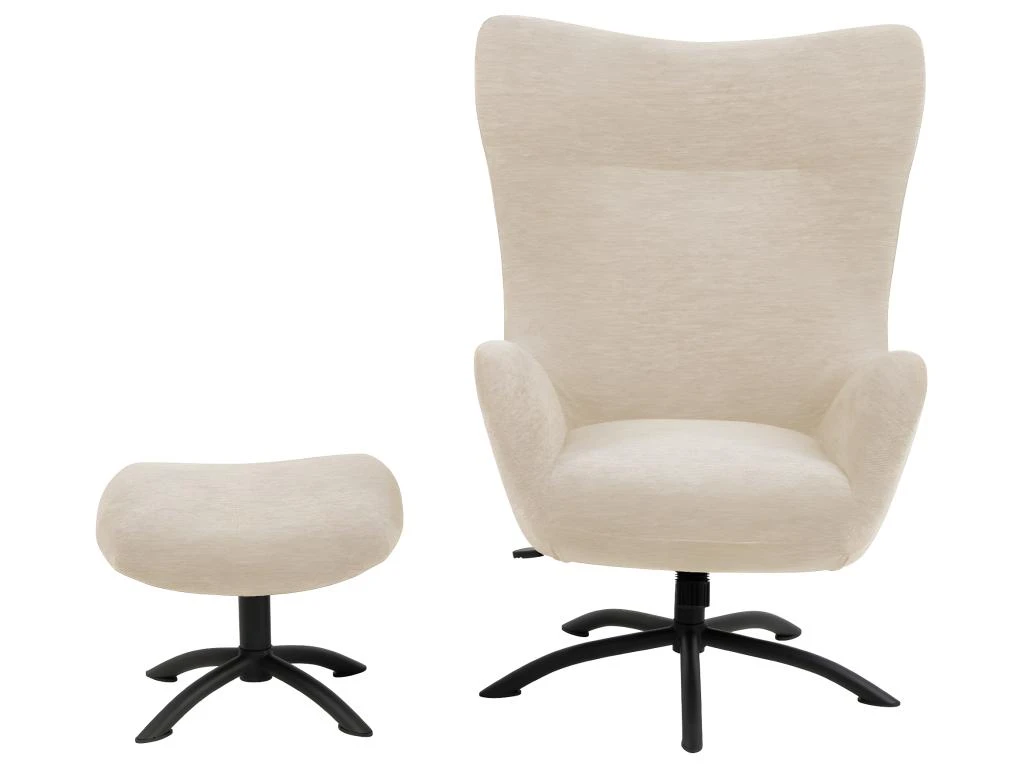 Talgarth Fauteuil Relax Avec Tabouret, Crème, Noir. – Image 2