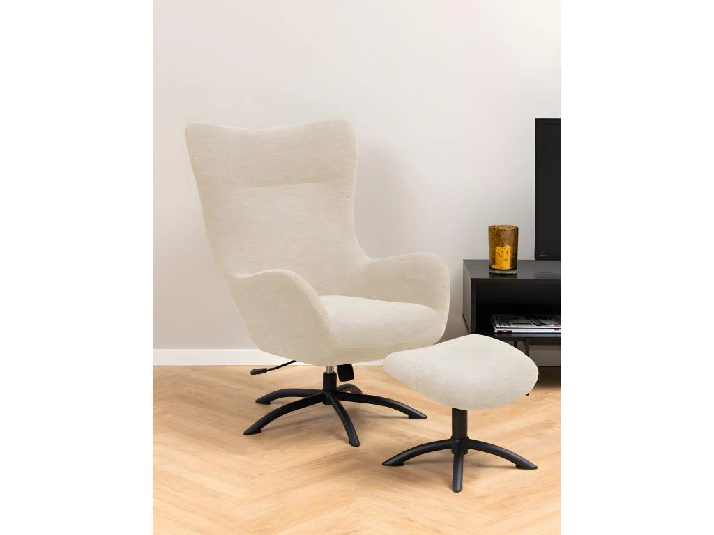 Talgarth Fauteuil Relax Avec Tabouret, Crème, Noir. – Image 8