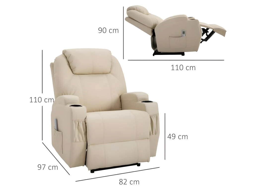 Fauteuil De Relaxation éléctrique Massant Inclinable CHARLOTTE Crème – Image 5
