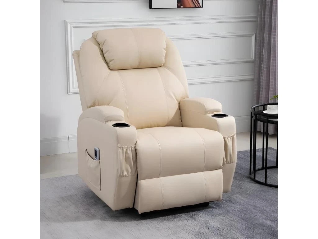 Fauteuil De Relaxation éléctrique Massant Inclinable CHARLOTTE Crème – Image 8