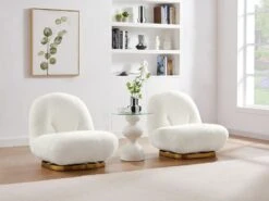 Fauteuil Pivotant En Tissu Bouclette Blanc LODOSA
