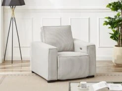 Fauteuil Relax électrique En Velours Cotelé Gris Clair AMELIO
