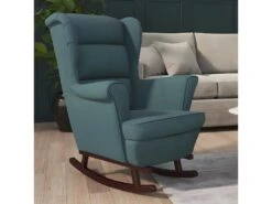 Fauteuil à Bascule Et Pieds En Bois Massif D'hévéa Bleu Velours