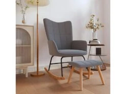 Chaise à Bascule Avec Tabouret Gris Foncé Tissu