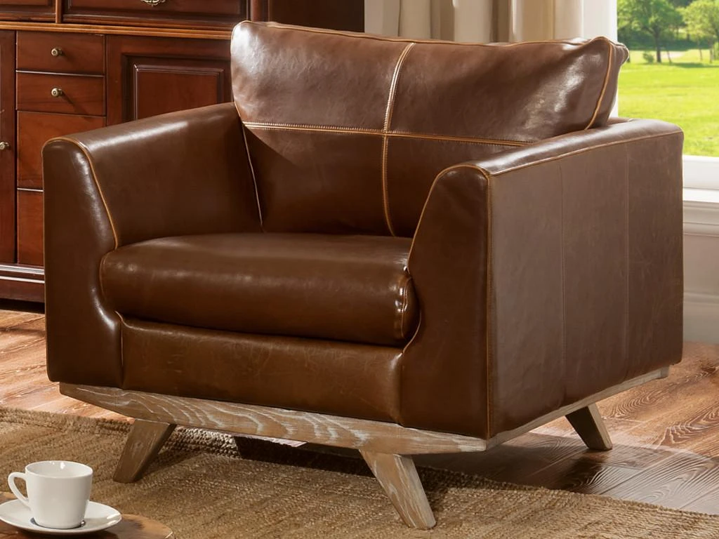 Fauteuil En Cuir Vieilli ALEGAN - Marron