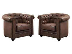 Lot De 2 Fauteuils CHESTERFIELD En Microfibre Aspect Cuir Vieilli